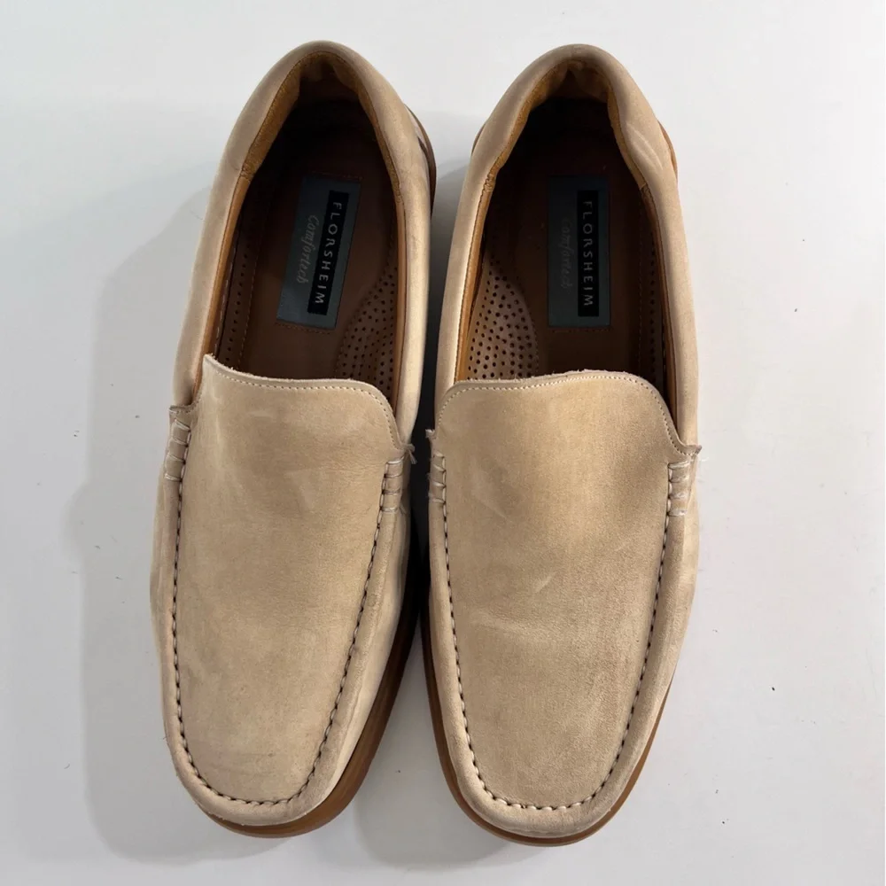Florsheim Comfortech Beige Tan Suede Leather Slip On Loafers Size 10